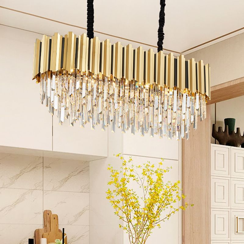 Round Shaped Tri-Prism Crystal Chandelier Pendant Light Post-Modern Gold Hanging Light