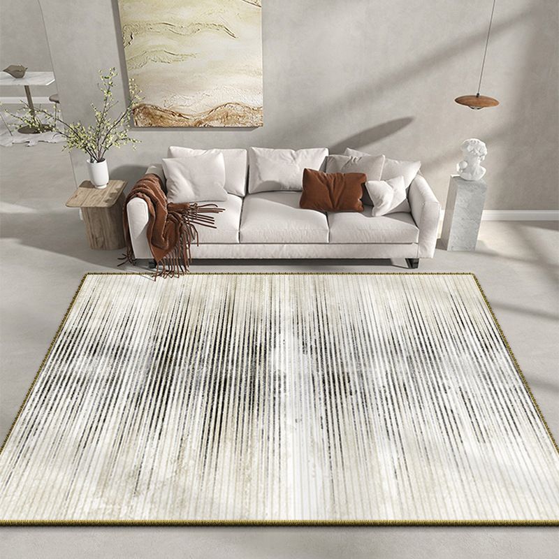 White Modern Rug Polyester Graphic Rug Stain Resistant Rug for Living Room