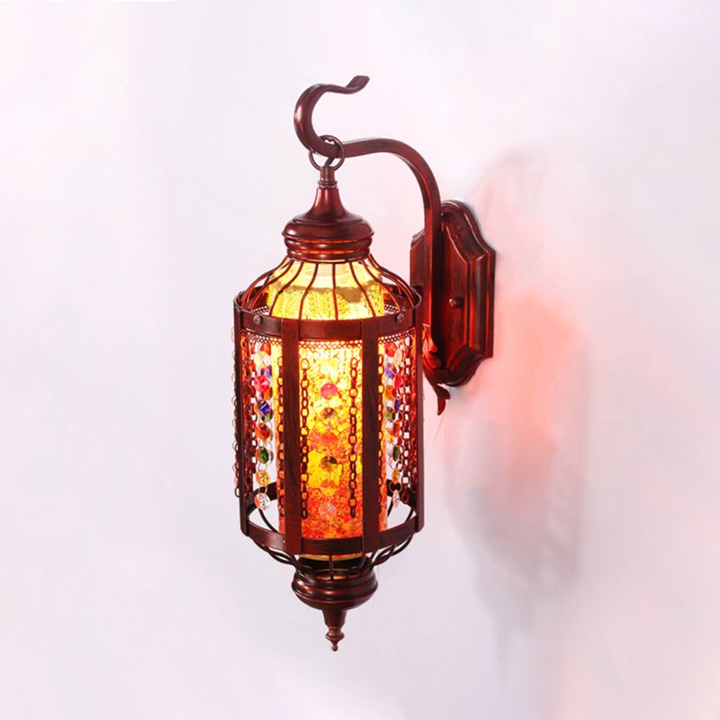 Copper Lantern Wall Mount Lighting Antique Metal 1 Head Restaurant Sconce Light Fixture