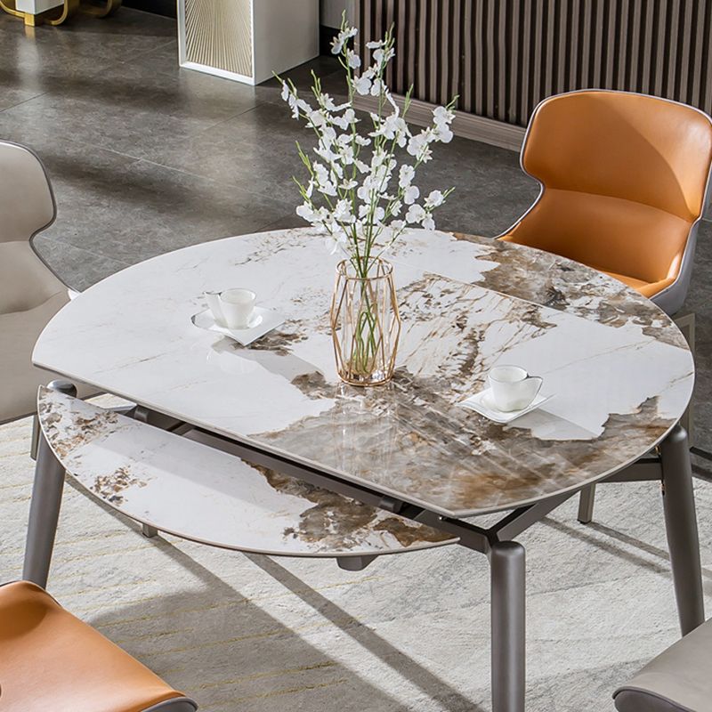 Extendable Dining Table Modern Round Stone Dinner Room Kitchen Table