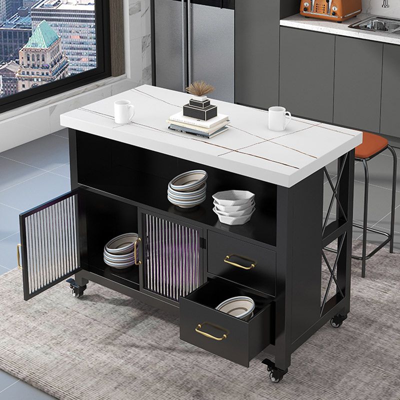 Home Dining Modern Prep Table Marble Kitchen Island with Drawer