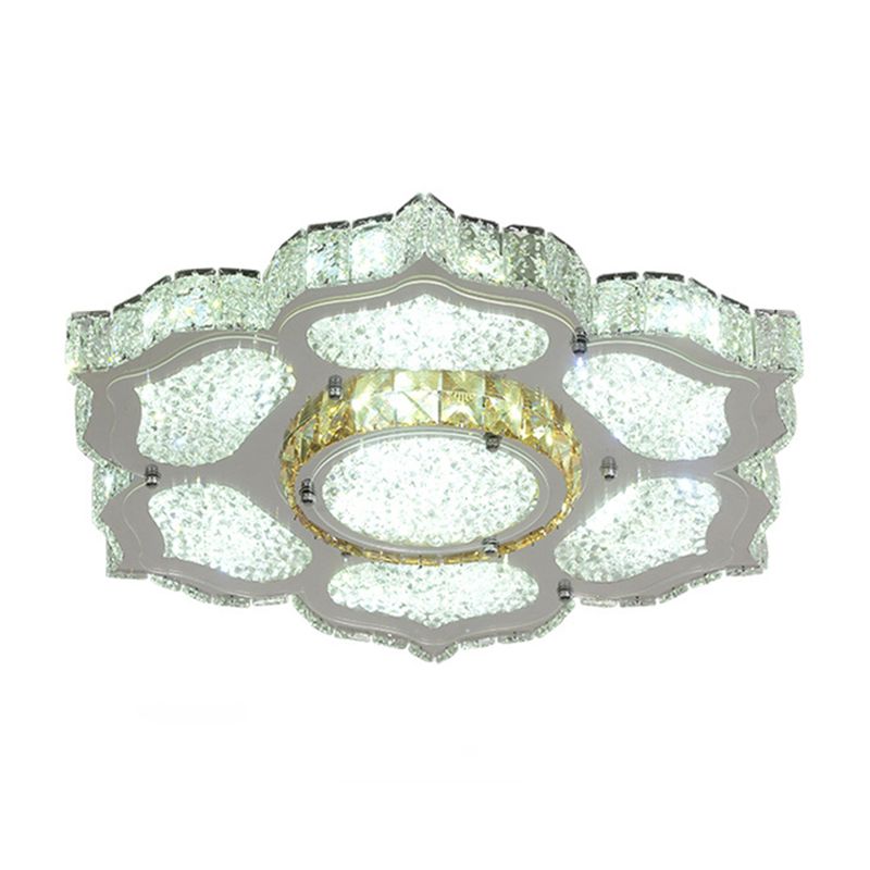Contemporary Flower Flush Mount Lighting Fixture Crystal LED Parlor Flush Mount Lamp in Chrome