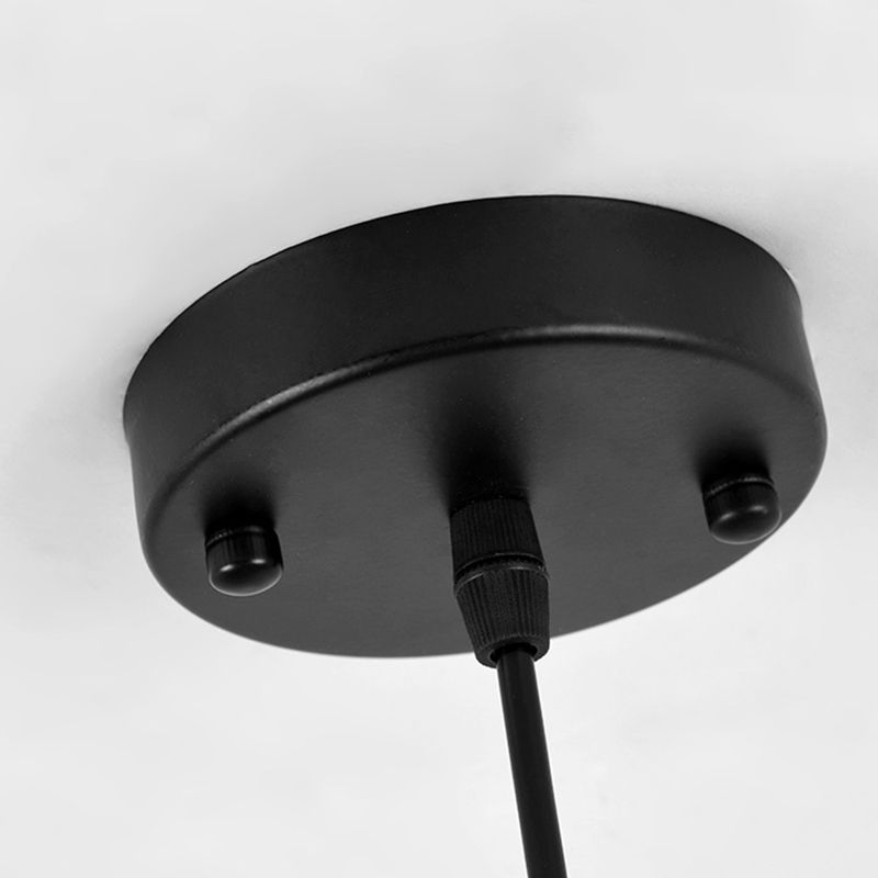 Lampada a ciondolo a ciondolo in gabbia di ferro, sospensione della sala da pranzo retrò in nero