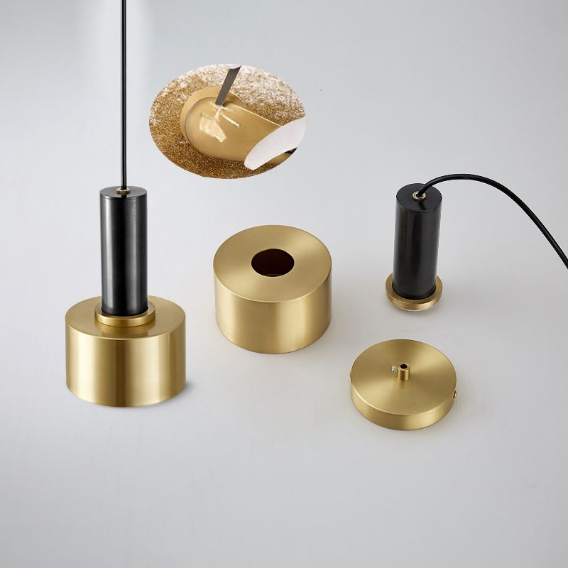 Cylindrical Bedroom Pendant Light Kit Metal Simple Hanging Ceiling Light in Black-Gold