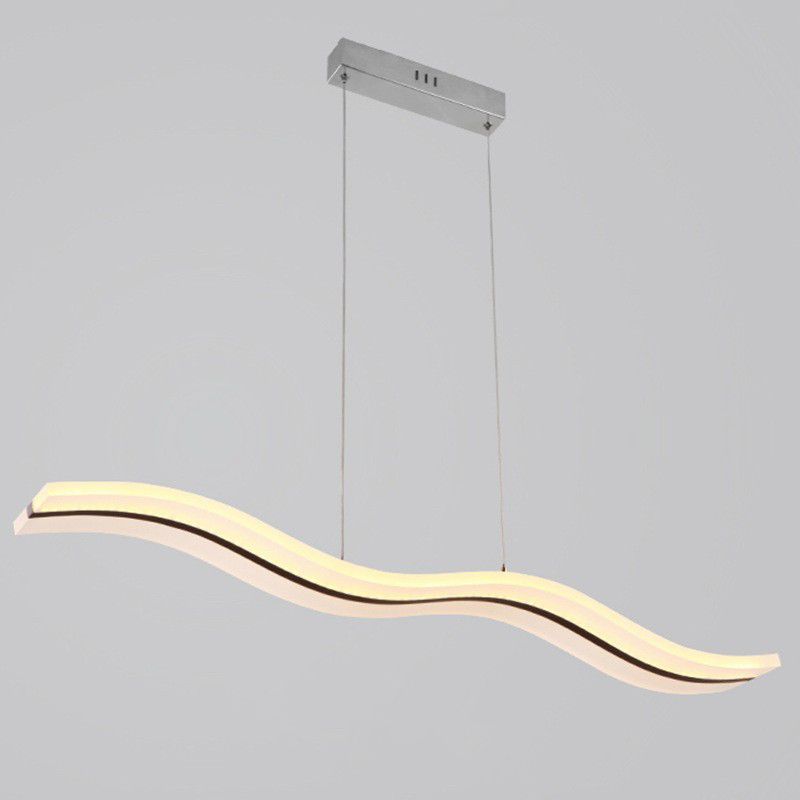 Linear Shape Metal Island Chandelier Modern 1 Light Island Ceiling Light in Black