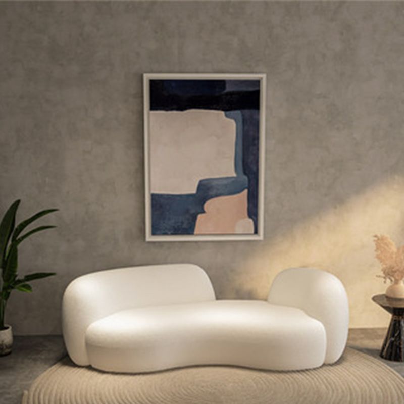 28.35" High Curved Tuxedo Arm Sofa Modern Style White Wool Seating