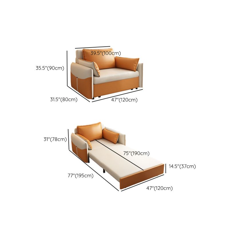 Modern Faux Leather Sleeper Sofa 35.43"H Upholstered Pillow Top Arms Sofa Bed