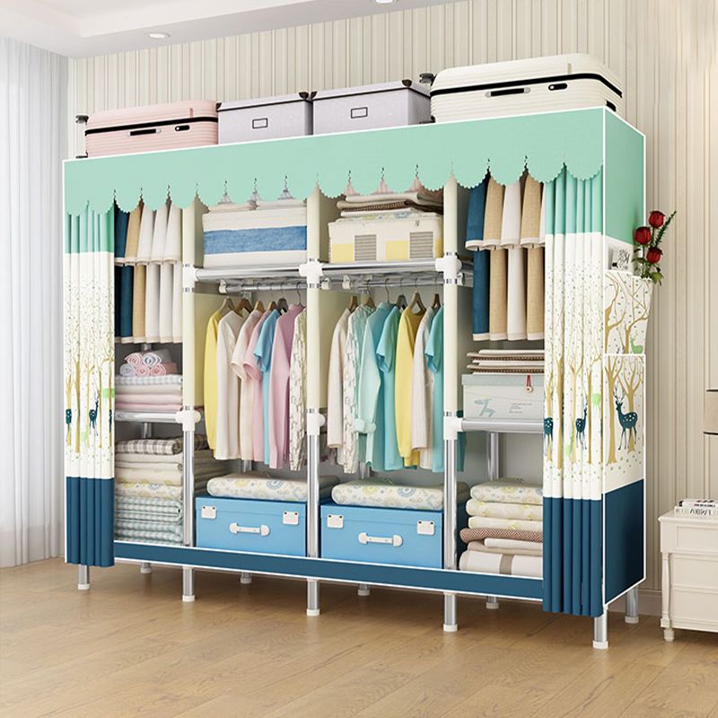 Contemporary Wardrobe Armoire Metal Armoire with Garment Rod for Home