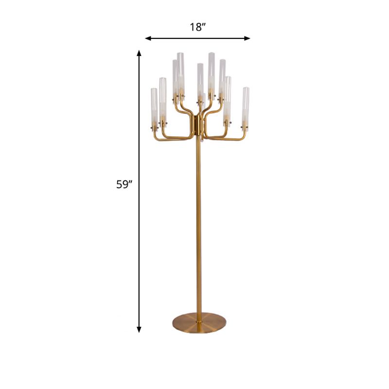 Tubo de vidrio transparente Lámpara de pie de pie de 9 bombas acabado de oro posmoderno Luz del árbol del árbol LED de pie