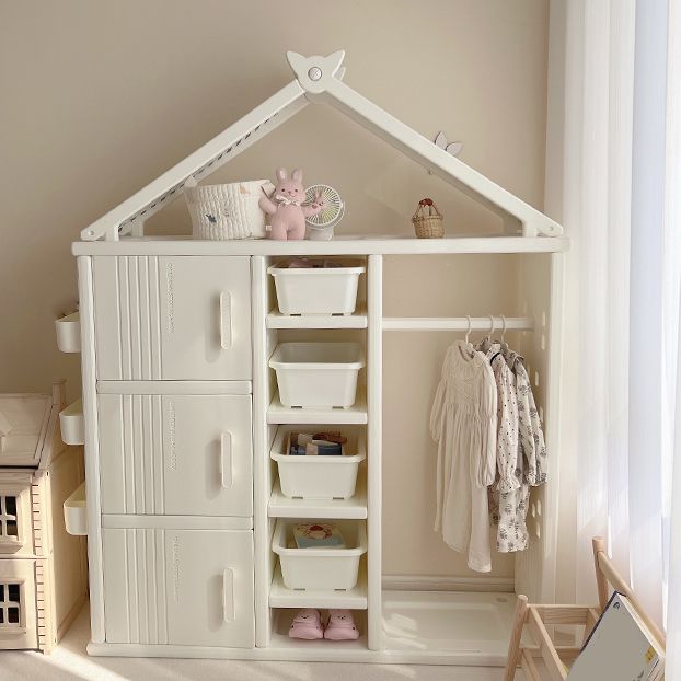 Modern Style Plastic Frame Wardrobe Freestanding Wardrobe with Shelves and Clothes Rail