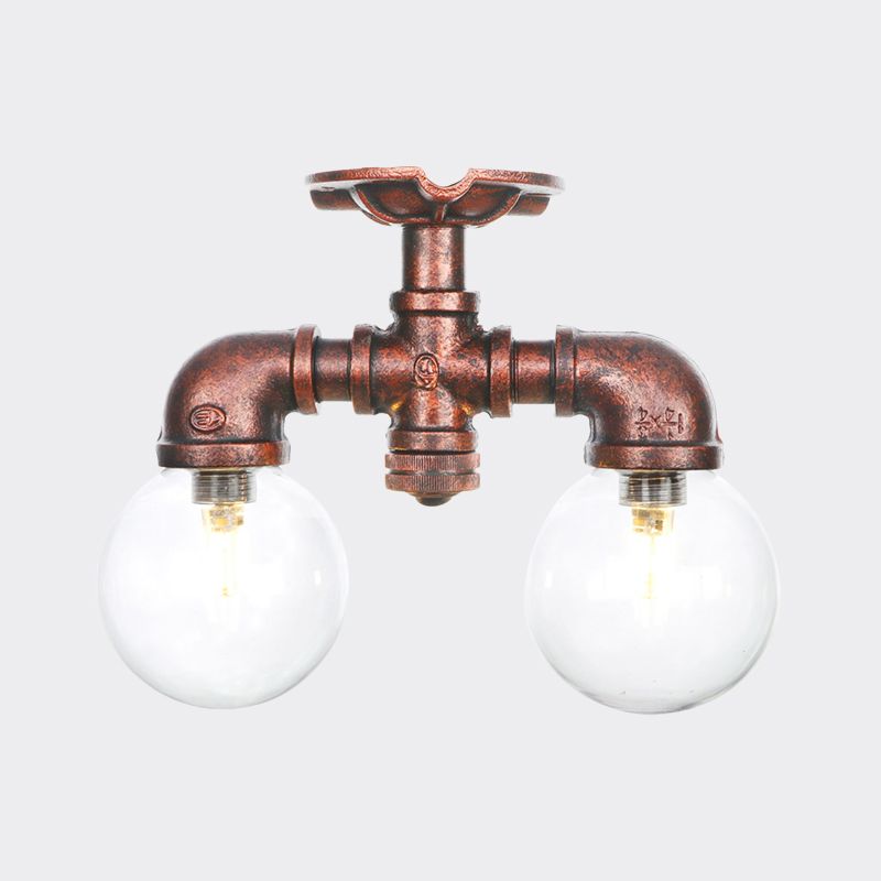 Boule d'éclairage semi-montée en cuivre et verre transparent, 2 lumières, lampe LED antique encastrée