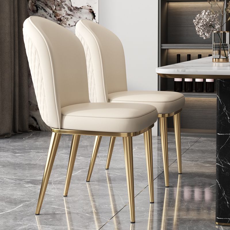 Leather Side Chair Glam Gold Base Dining Chair for Living Room