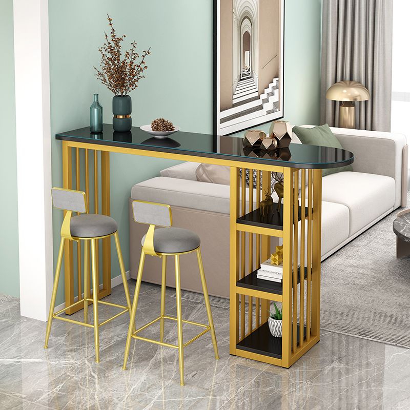 Glam Style Bar Table Set 2/3 Pcs Gold Frame Bar Table Set for Living Room