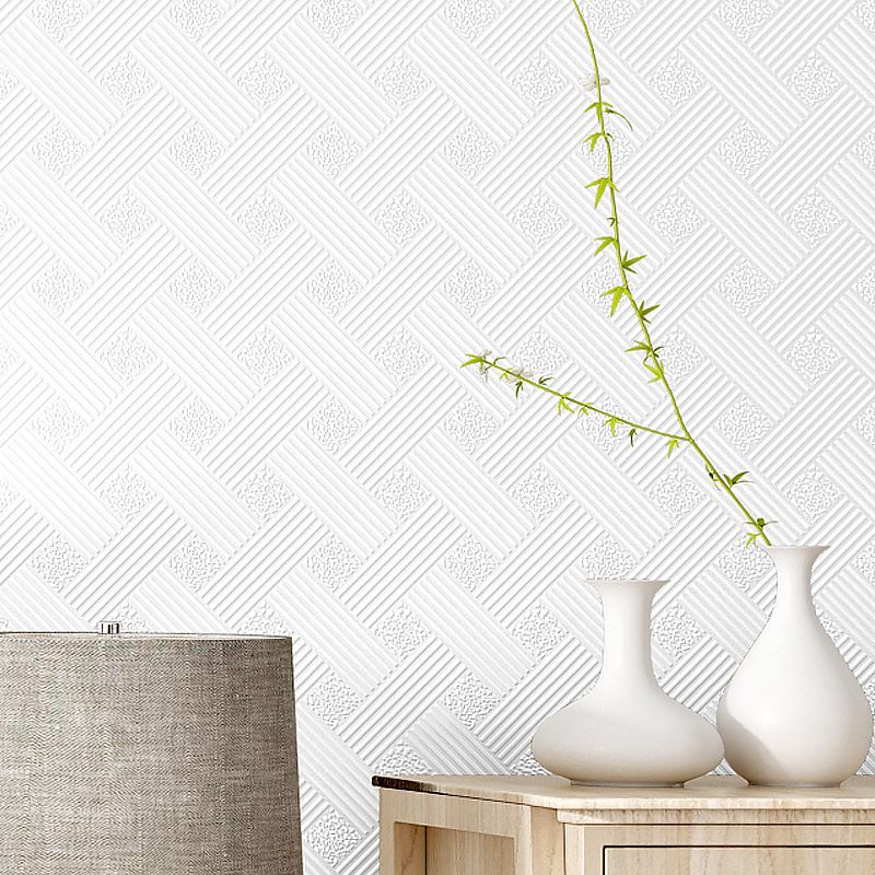 White Criss-Cross Patterned Wallpaper Waterproof Minimalist Dining Room Wall Decor