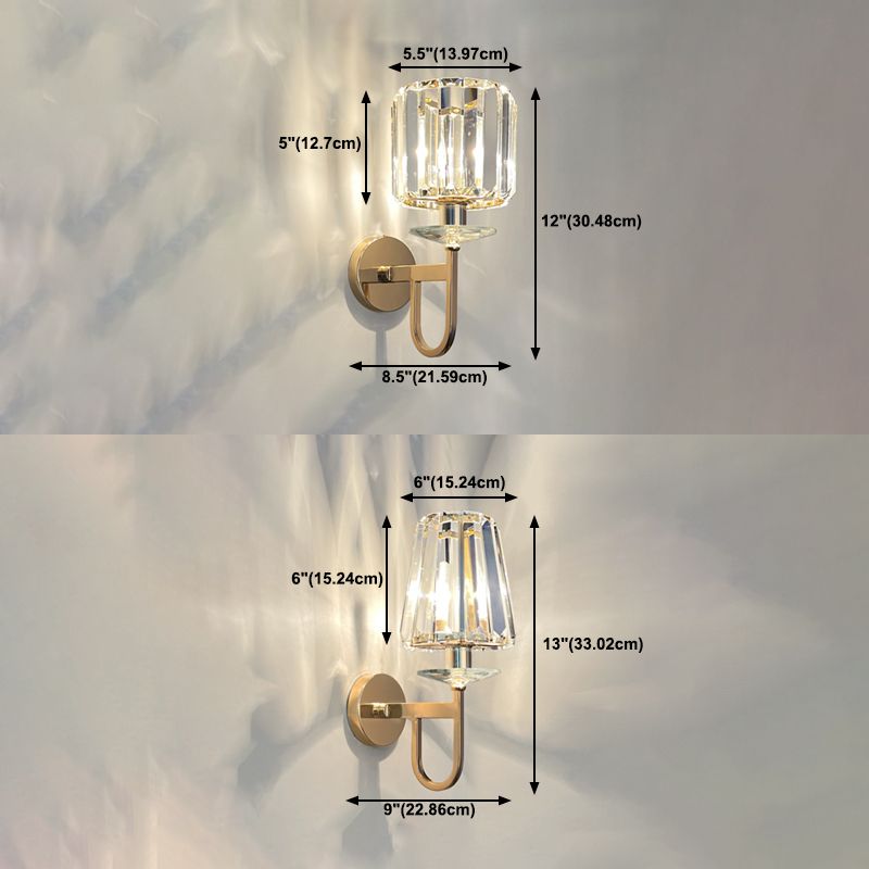 Modern Style Crystal Wall Light Geometric Wall Sconce in Gold for Living Room