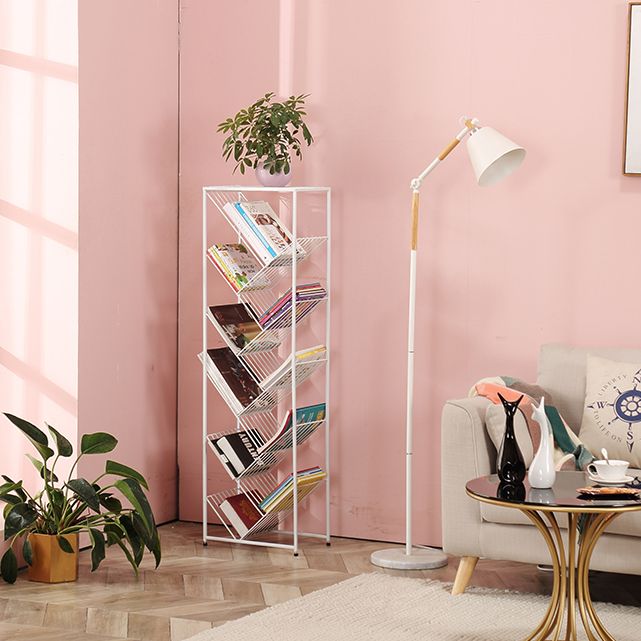 Modern Style Metal Bookcase White Open Bookshelf for Living Room