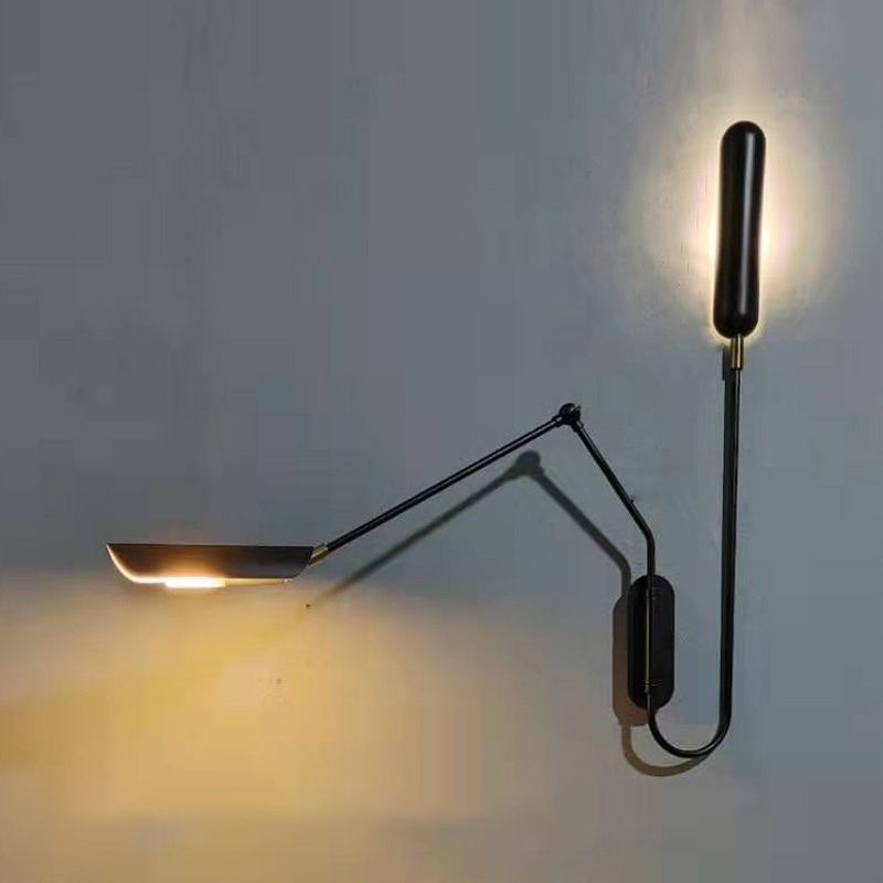 Black Metal Shade Wall Light Nordic 2 Lights Adjustable Wall Sconce for Living Room