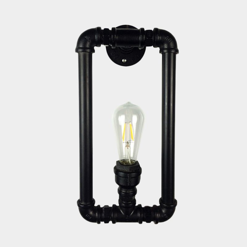 Black Rectangle Sconce Lighting Antiqued Iron 1-Bulb Coffee House Wall Mount Pipe Lamp Fixture