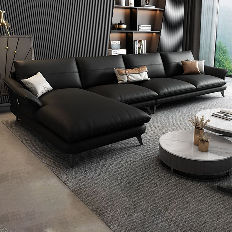 Nordic Stationary Genuine Leather Living Room Flared Arm Sofa Chaise