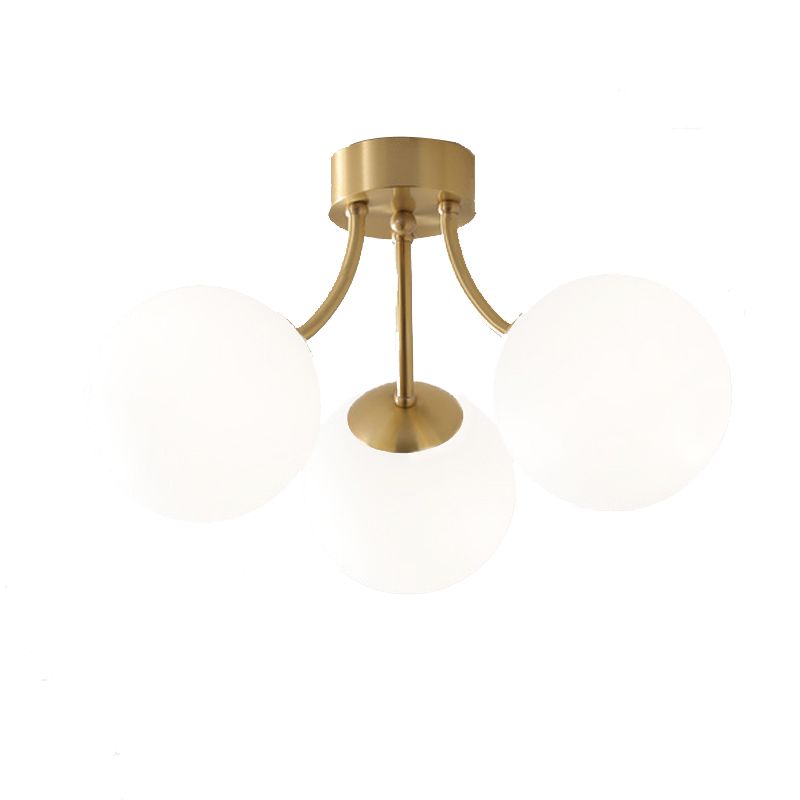 Modern Simple Copper Ceiling Light Ball Shape Glass Shade Ceiling Lamp for Living Room