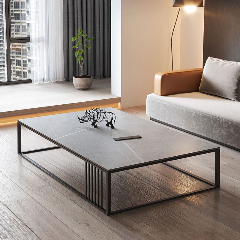 Square/Rectangle Slate Frame 1 Coffee Table Modern Grey and Black Table