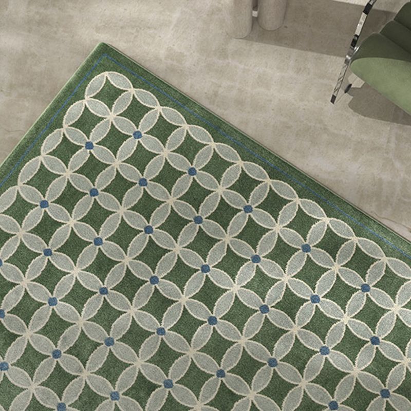 Green Living Room Area Carpet Plaid Pattern Polyester Area Rug Easy Care Washable Rug