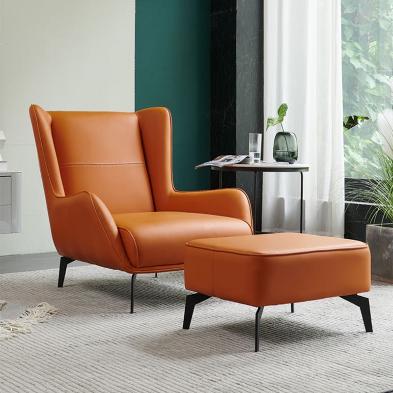 Fixed Back Lounge Chair Leather Side Chair with Black Metal Legs