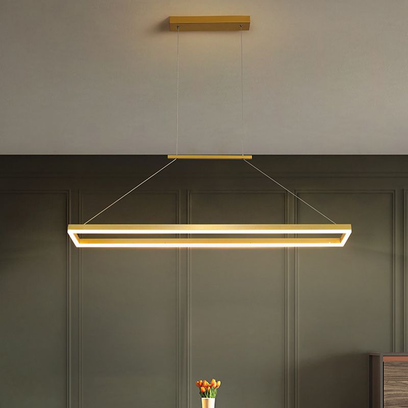 Minimalist Dining Room Island Lamp Aluminum Rectangular LED Pendant Light Fixture