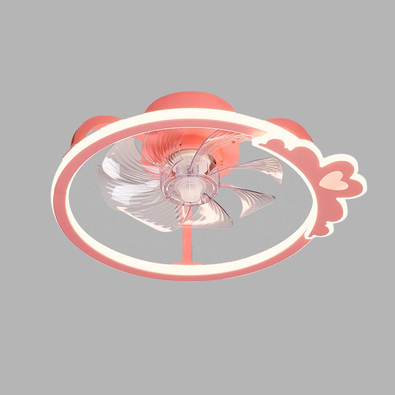 Circular Cartoon Ceiling Fan Light Fixture Children Bedroom LED Semi Flush Mount Lamp