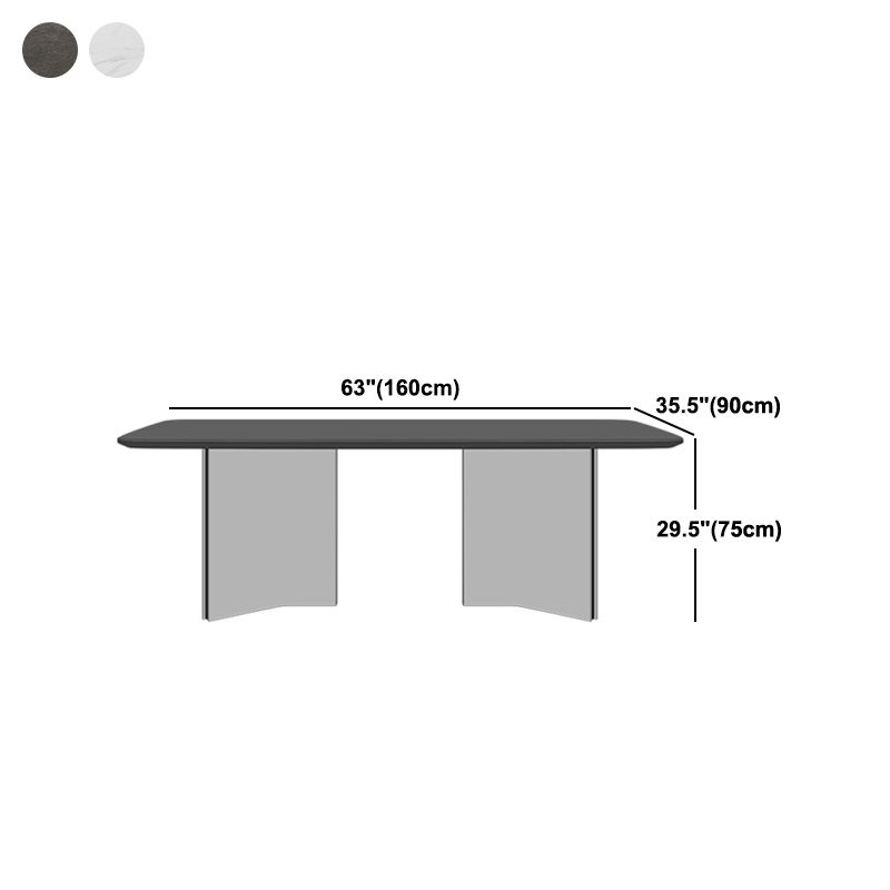 Rectangle Dining Table Stone Top Dining Table with Double Pedestal