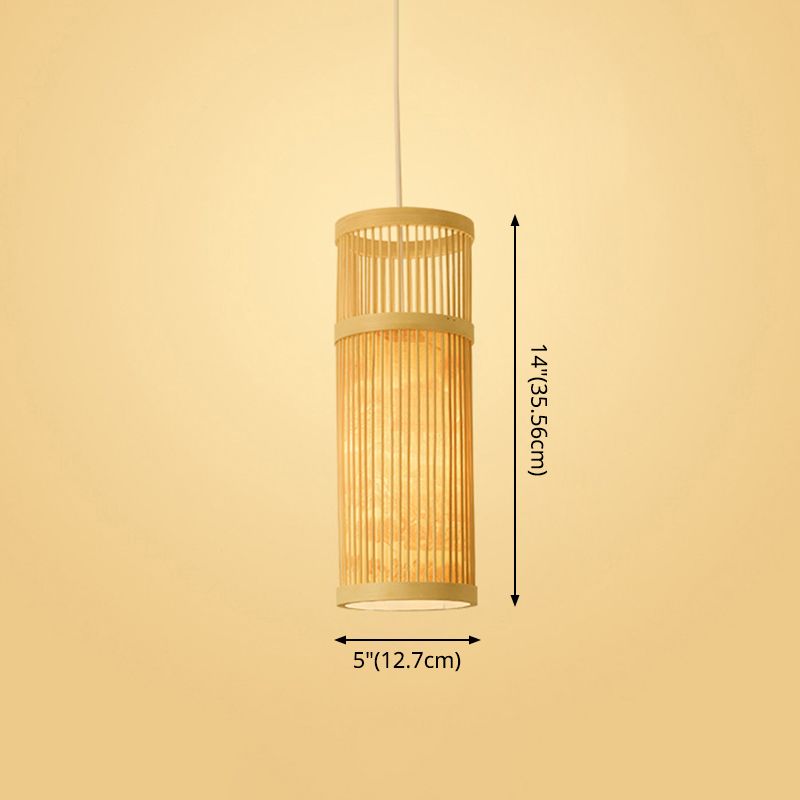 Chinoiserie gewebte Hängende Leuchten Bambus Single Tea Room Deckenleuchte mit Drucklampenkel