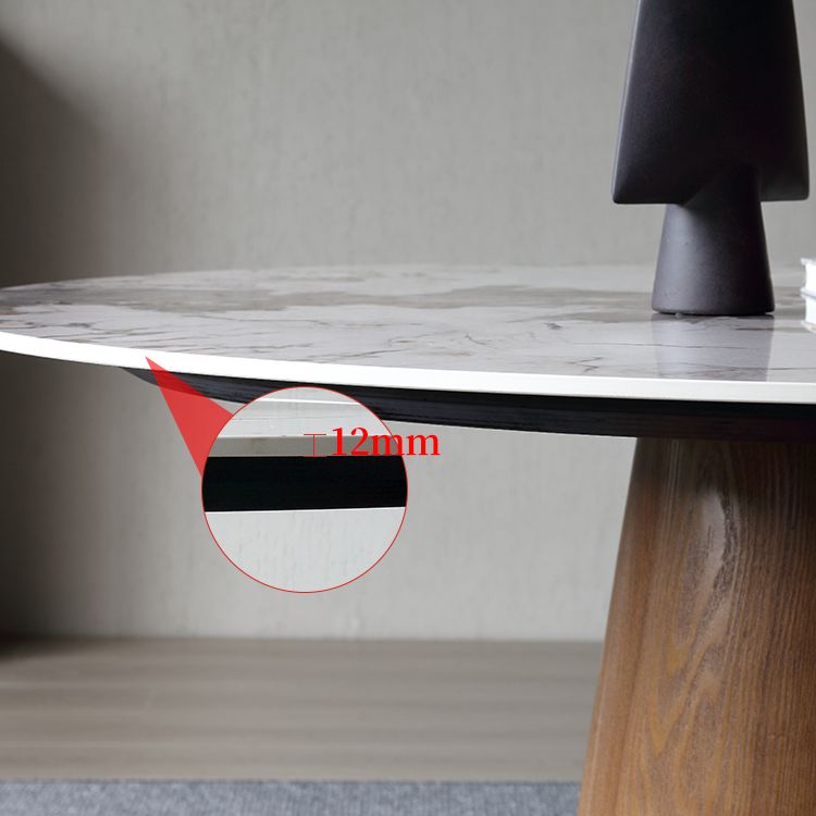 Stone Top Dining Table Modern Round Dining Table with Wood Pedestal Base without turntable