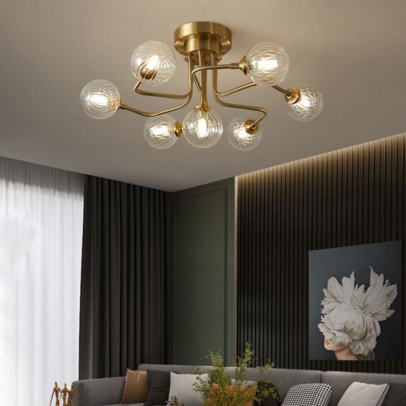 Contemporary Sphere Flush Light Fixture Glass Flush Mount Ceiling Fixture in Gold