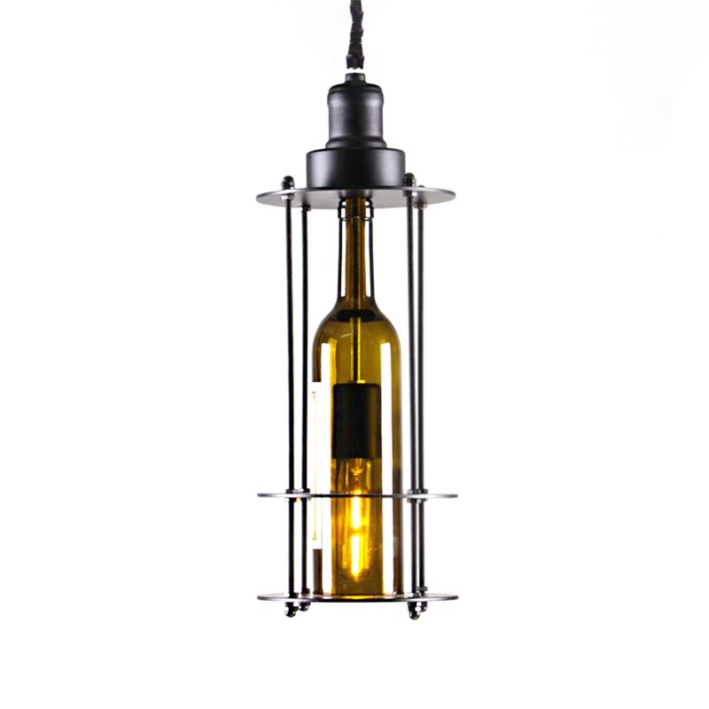 Wine Bottle Pendant Ceiling Light Black/Rust Farmhouse Metal 1 Light Dining Room Hanging Lamp