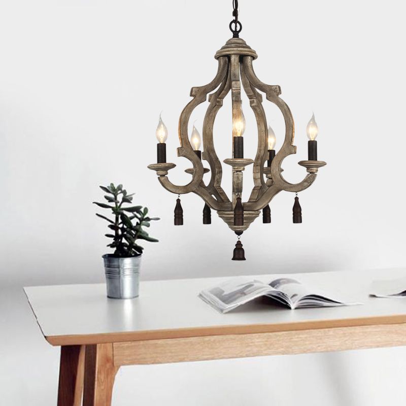 5 Lichter Holzdecke Helles traditionelles dunkles Holz/Holz/weiße Laternenschlafzimmer Kronleuchter Licht