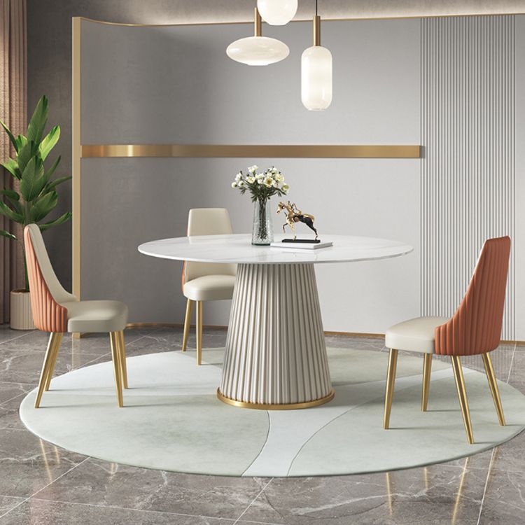 Glam Dining Table Set 1/2/3/5/7 Pcs Round White Dining Table with Side Chairs