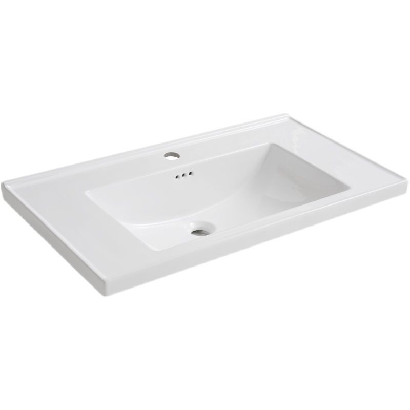 Modern Bathroom Sink Porcelain Rectangular Drop-in Bathroom Sink with Pop-Up Drain