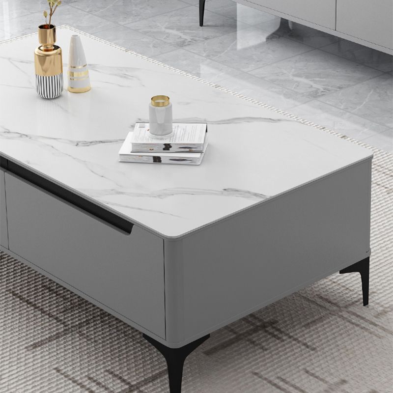 4 Legs Coffee Cocktail Table with 4 Storage Drawers Slate Top Rectangle