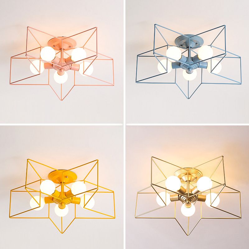 Metal Star Shape Flush Mount Light Industrial Style 5 Lights Flush Mount Ceiling Fixture