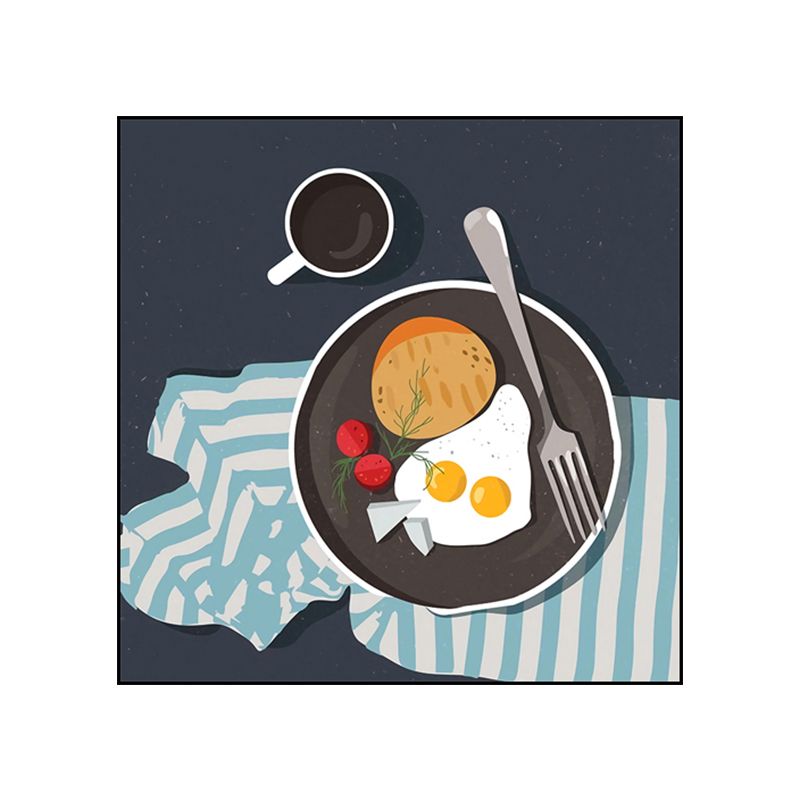 Cartoon Food Breakfast Wall Art Dark Color Textured Canvas Print for Dining Room