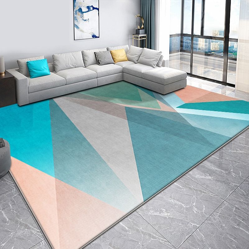 Unique Colorblock Rug Blue and Green Contemporary Rug Polyester Pet Friendly Washable Area Rug for Living Room