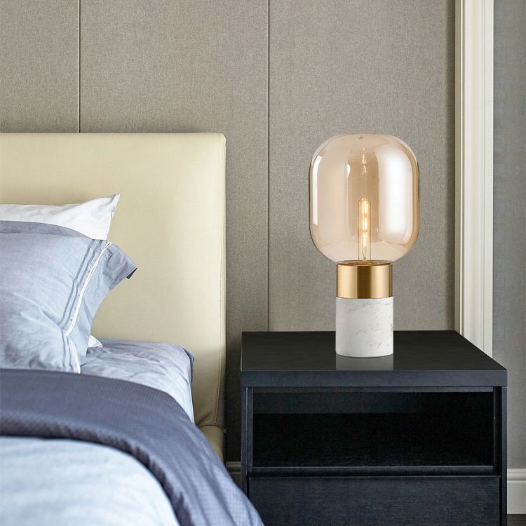 Capsule Shaped Glass Nightstand Lamp Postmodern 1 Bulb Table Light for Bedroom
