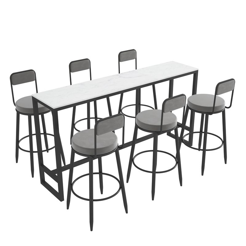 Rectangle Stone Bar Dining Table Modern Bar Table with Trestle Base in Black