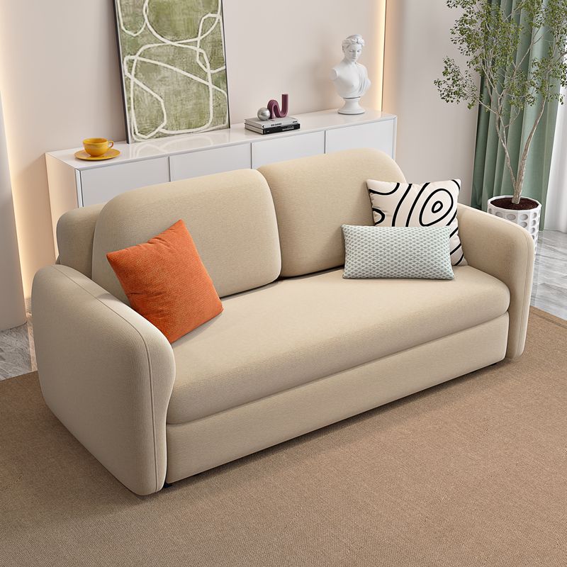 Light Brown Round Arm Sofa Bed Contemporary Sewn Pillow Back Sofa