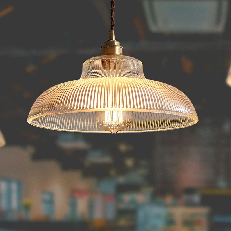 Retro Industrial 1 Light Anhänger Prismatische Klarglas Kuppel Anhängerlampe für Coffeeshop