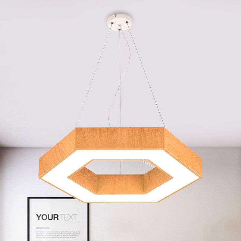 16"/23.5" Wide Wood Hexagon Hanging Lighting Modern Led Beige Ceiling Pendant Lamp with Recessed Diffuser