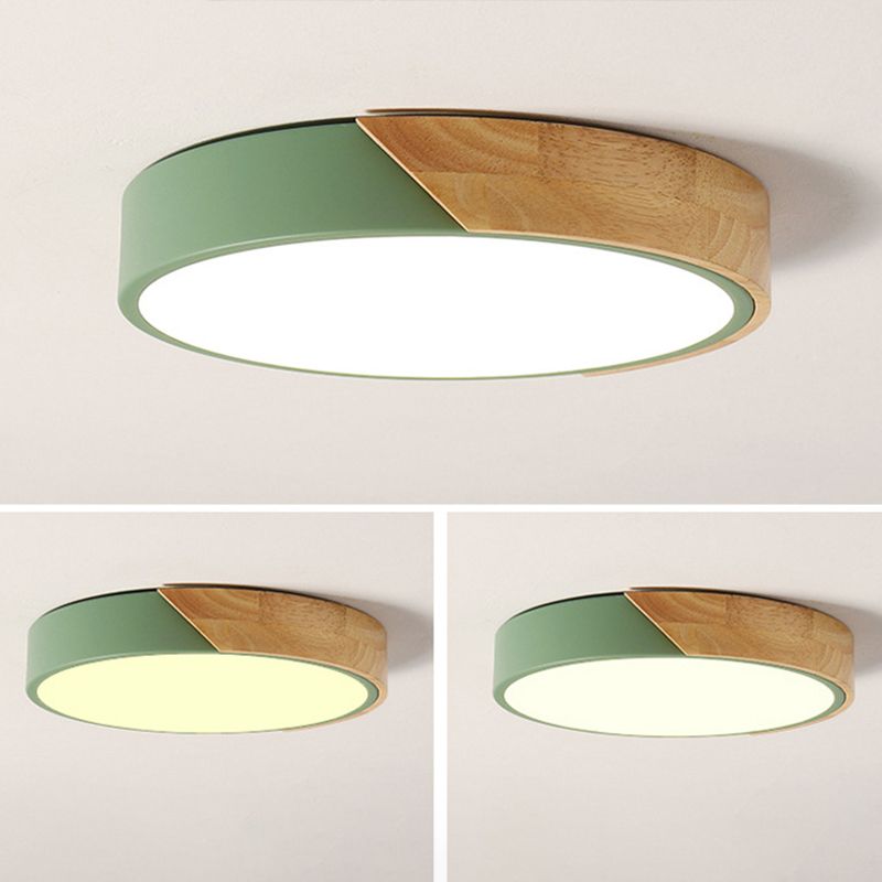 Lámpara de techo de madera con 1 luz de montaje empotrado de forma redonda Macaron de estilo moderno para sala de estar