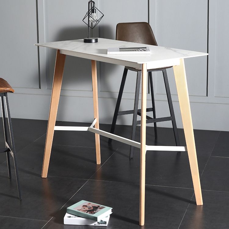 Modern Indoor Rectangle Trestle Bar Dining Table in Stone and Wood