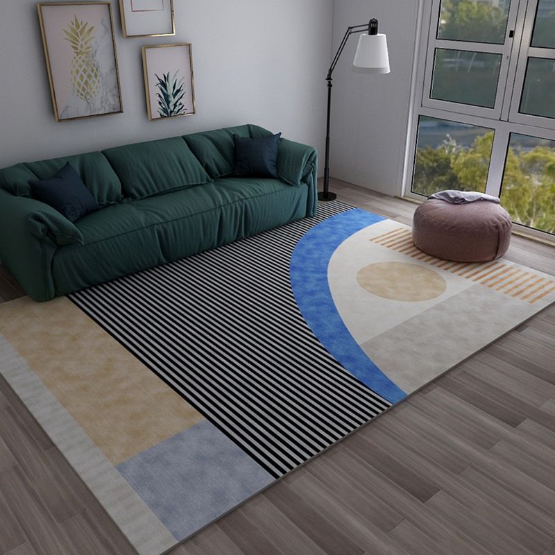 Multi Color Living Room Rug Bold Stripe and Geometric Carpet Synthetics Easy Care Indoor Rug