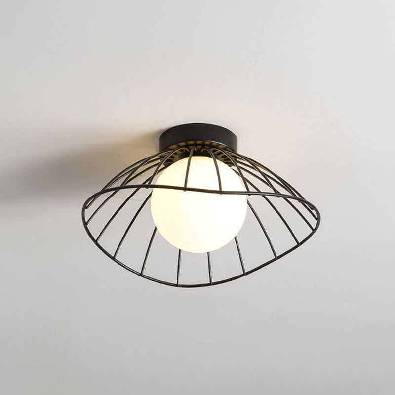 Metal Round Flush Ceiling Light Industrial Style 1 Light Flush Mount Fixture